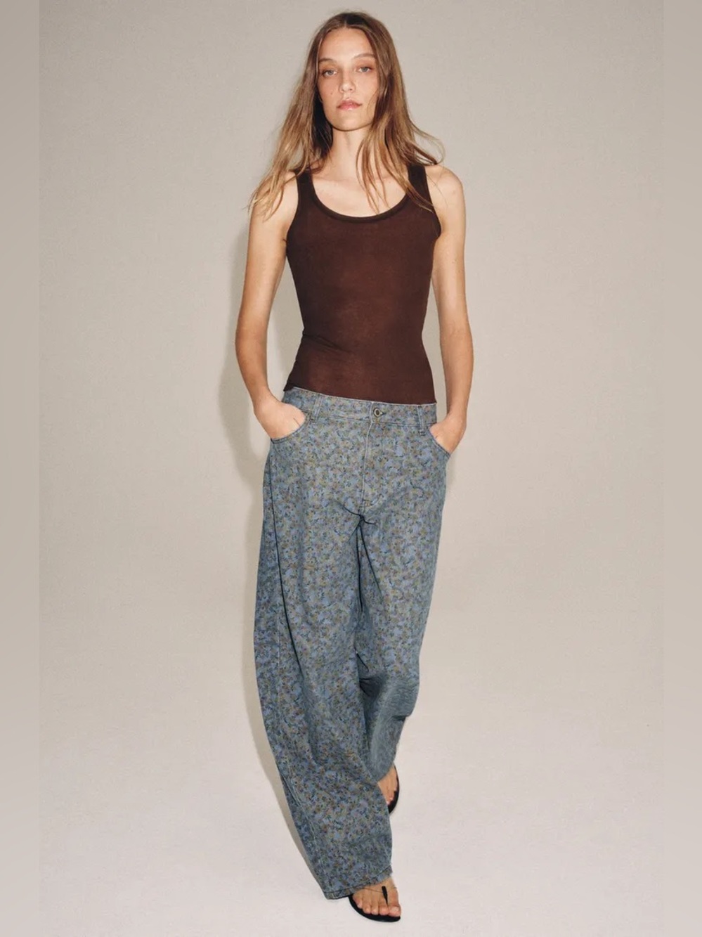 Zara ZW COLLECTION BARREL FLORAL JEANS